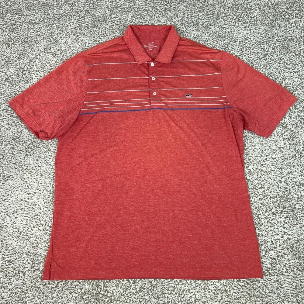 Vineyard Vines Mens Polo Shirt 2XL XXL Red Striped‎ Whale Golf Performance Top